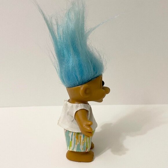 Vtg Russ Troll Doll Blue Hair Hawaiian Beach Style Shirt With Palm Trees 4 Inch - Picture 6 of 16